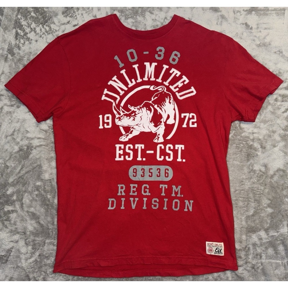 Ecko Unltd Rhino Shirt Embroided Big Logo Graphic Tee Streetwear Y2K Red Mens XL